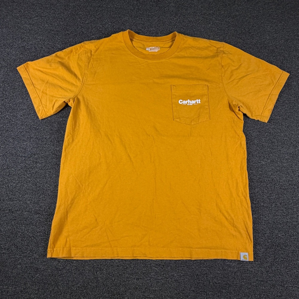 Carhartt T-Shirt Mens XL TK5713-M Relaxed Fit Mustard Yellow Pocket Graphic EUC